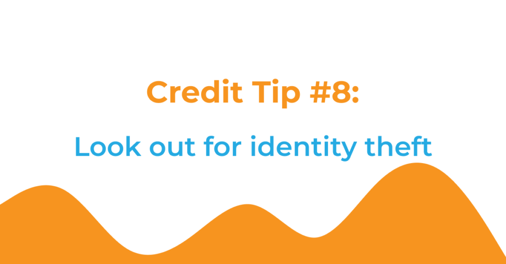 The image contains the text of the post title. It says: "Credit Tip #8: Look out for identity theft"